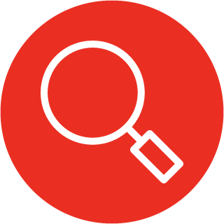 Magnifying glass with a red background in a circle