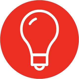 A lightbulb icon with a red background in a circle
