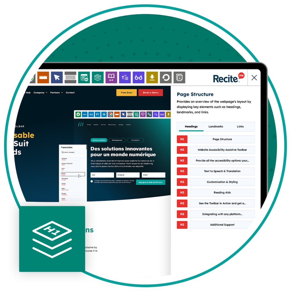 Image of a desktop with a screenshot of the Recite Me website launching the new Page Structure feature