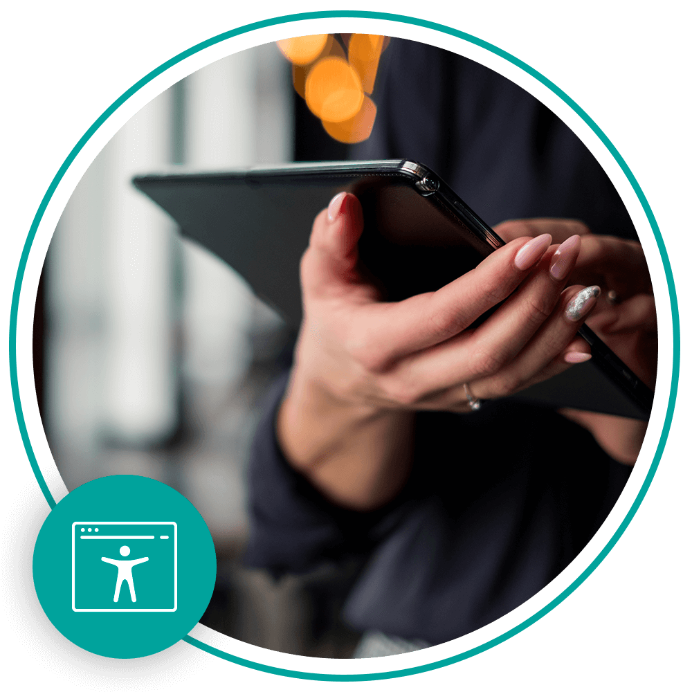 person holding tablet device