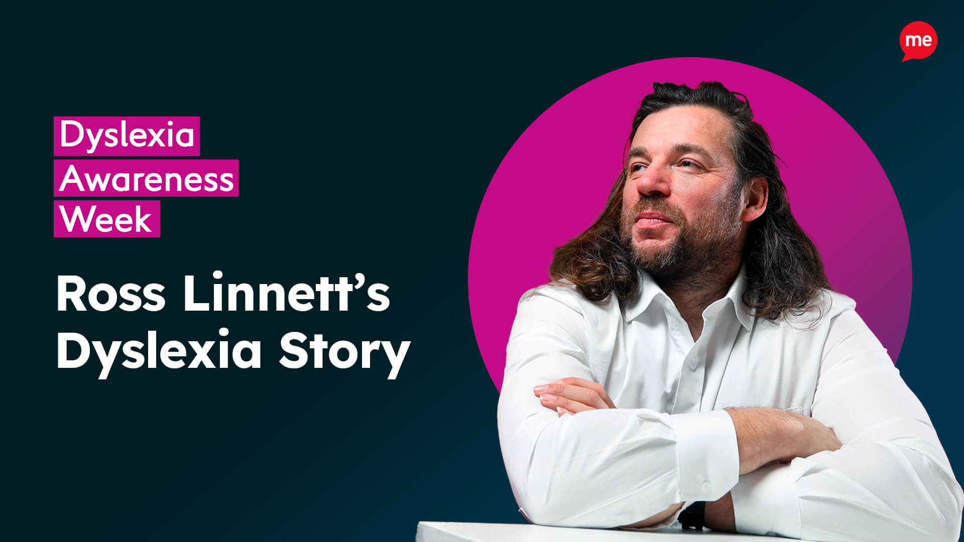 Text reads 'Ross Linnett's Dyslexia Story' with an image to the right side of Recite Me CEO Ross. Above there is a logo that reads 'Dyslexia Awareness Week'
