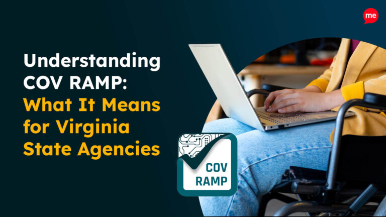 Text reads 'Understanding COV RAMP: What It Means for Virginia State Agencies' with an image of a person sitting down with a laptop in their lap with the COV Ramp logo
