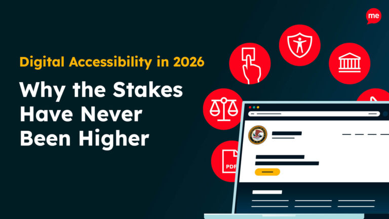 Text reads 'Digital Accessibility in 2026: Why the Stakes Have Never Been Higher' with a laptop mockup with some icons floating above the laptop