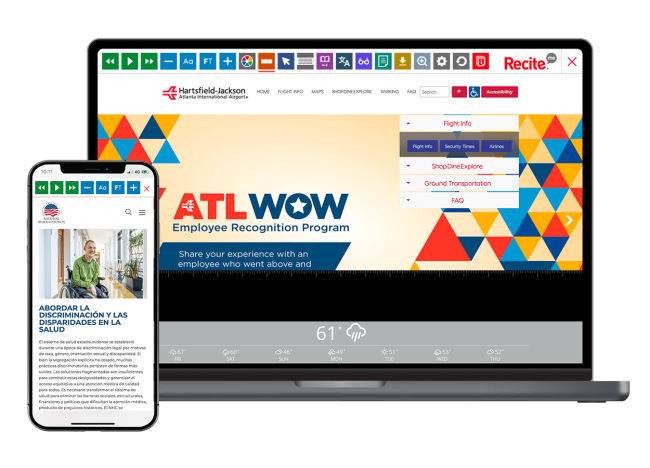 The Recite Me Toolbar open on a laptop and mobile phone