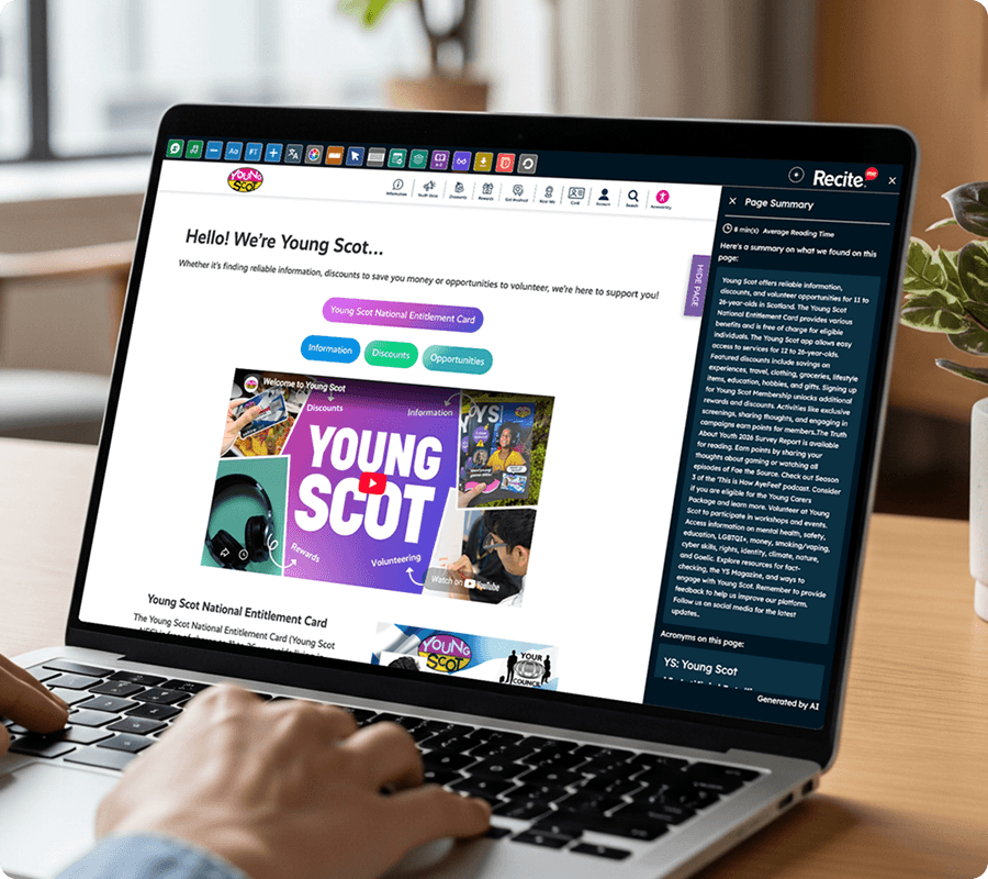 Young scot website with the Ai features in use