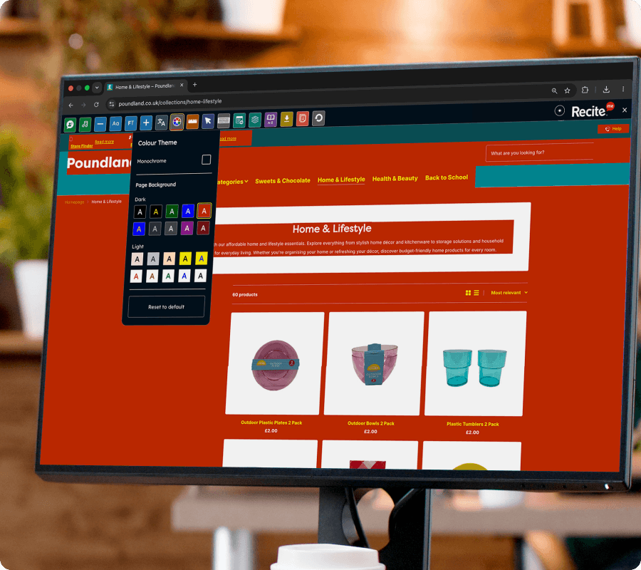 Poundland website with the colour options feature in use