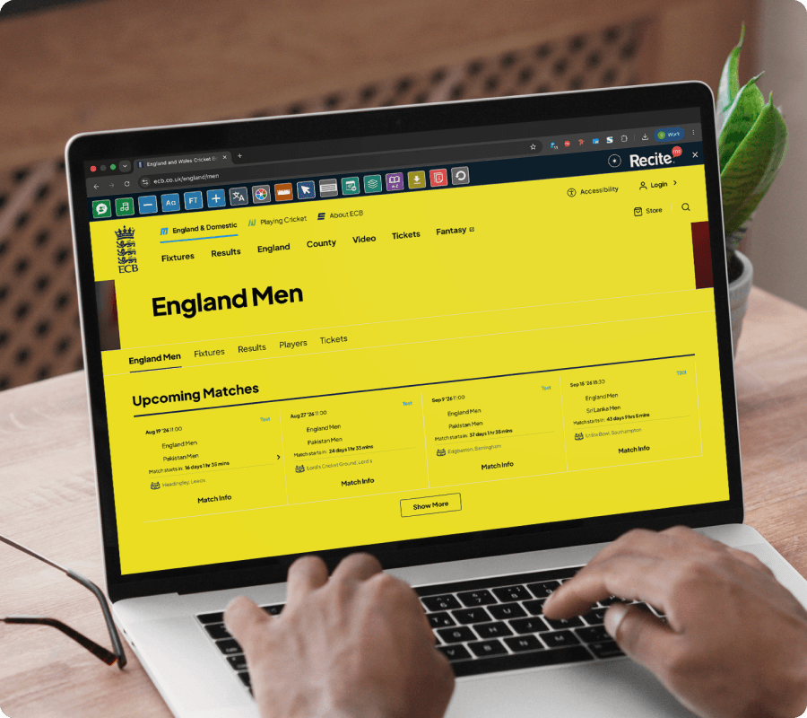 ECB website with the colour options feature in use