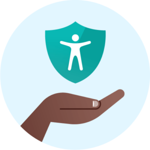 A hand holding up an accessibility symbol