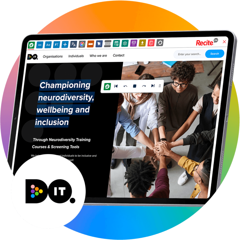 Mock-up of the Recite Me Toolbar being used on the Do-It Profiler Website