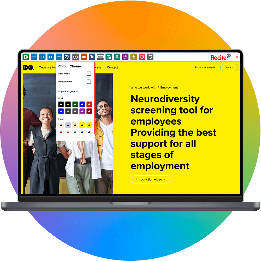 Mock-up of the Recite Me Toolbar being used on the Do-It Profiler website.