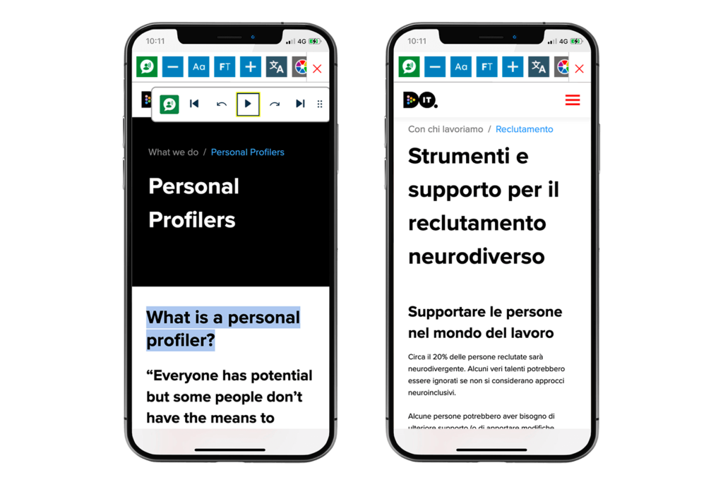 Mock-up of the Recite Me Toolbar being used on the Do-It Profiler website.