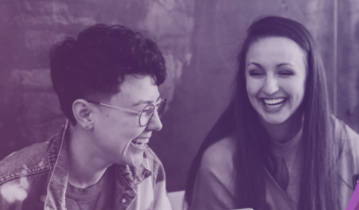 Photo of two girls laughing