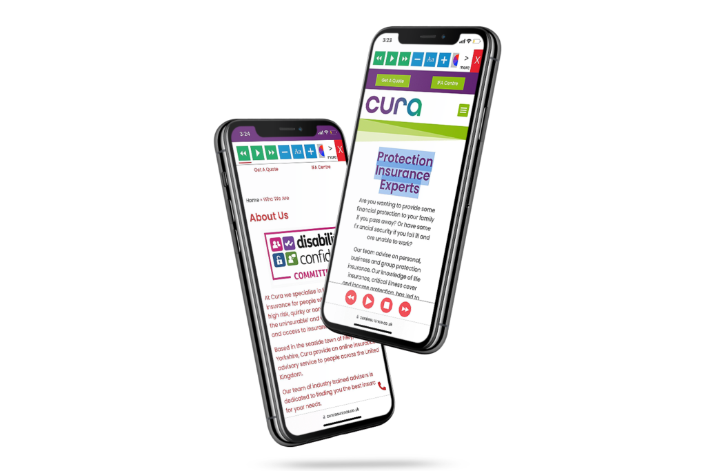 Mobiles with Cura website using the Recite Me assistive toolbar