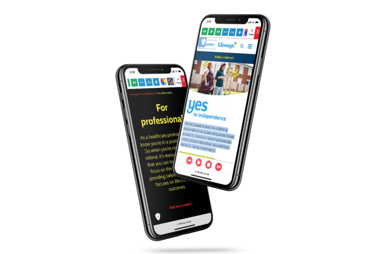 Mobiles with Lifeways Logo website using the Recite Me assistive toolbar