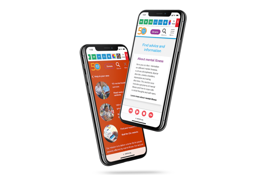 Mobiles with Rethink Mental Illness website using the Recite Me assistive toolbar