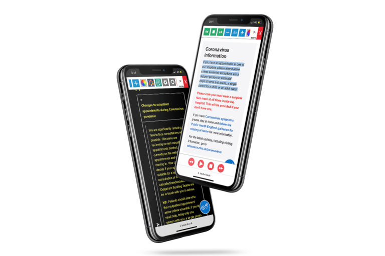 Mobiles with Brighton and Sussex University Hospitals NHS Trust website using the Recite Me assistive toolbar