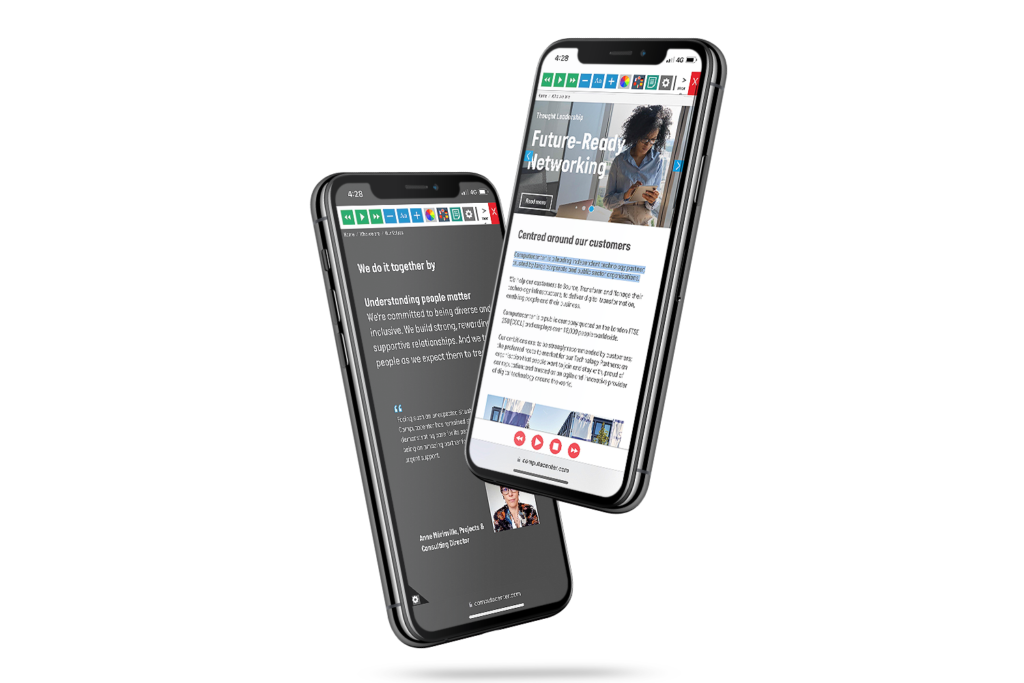 Mobiles with Computacenter website using the Recite Me assistive toolbar