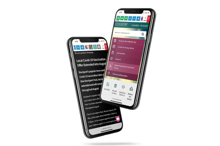 Mobiles with Stockport Metropolitan Borough Council website using the Recite Me assistive toolbar