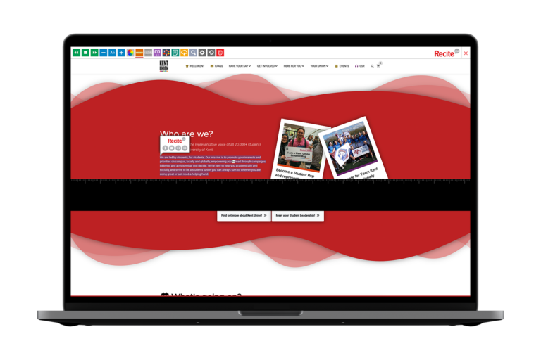 Kent Union website with Recite Me open