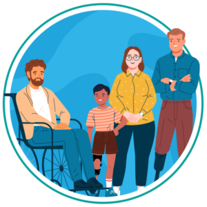 cartoon illustration of people of varying ages, nationalities and abilities