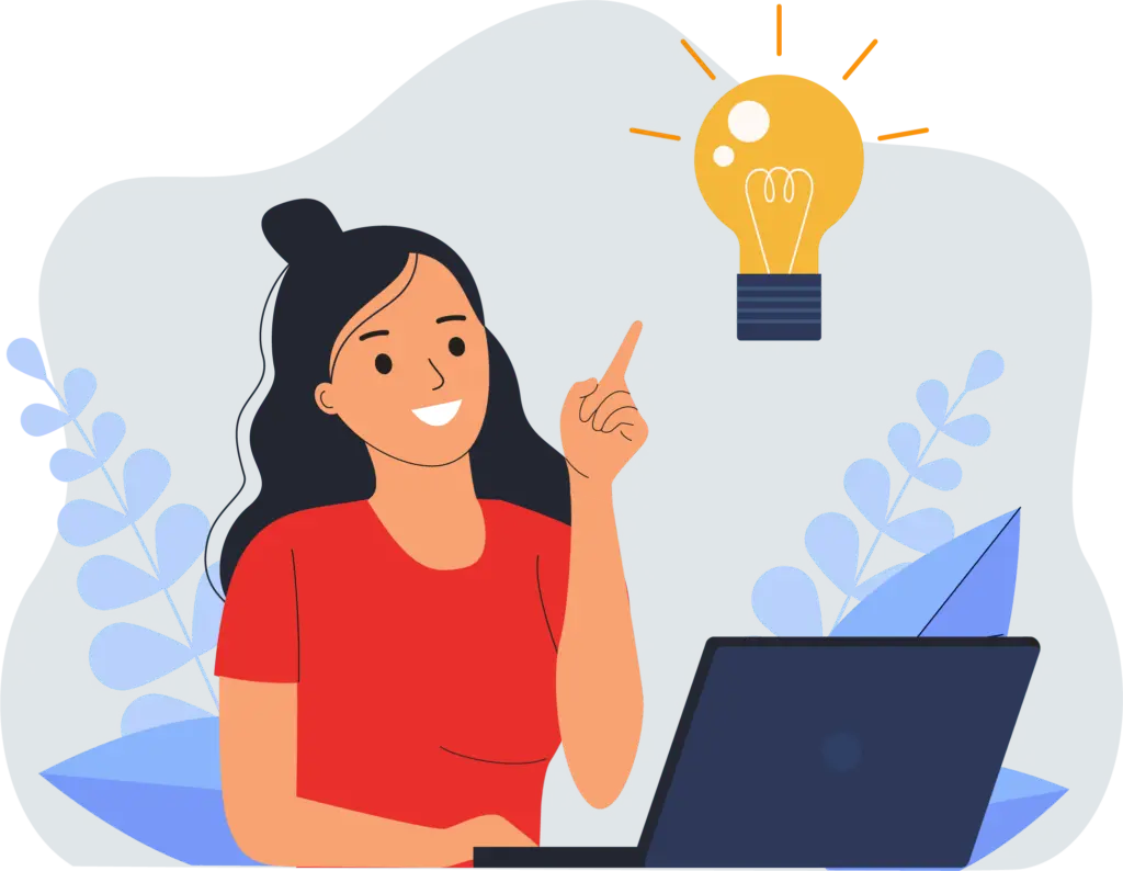 illustration of woman thinking with a light bulb moment