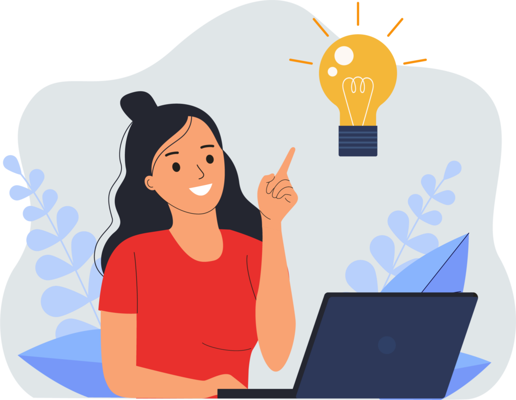 illustration of woman thinking with a light bulb moment