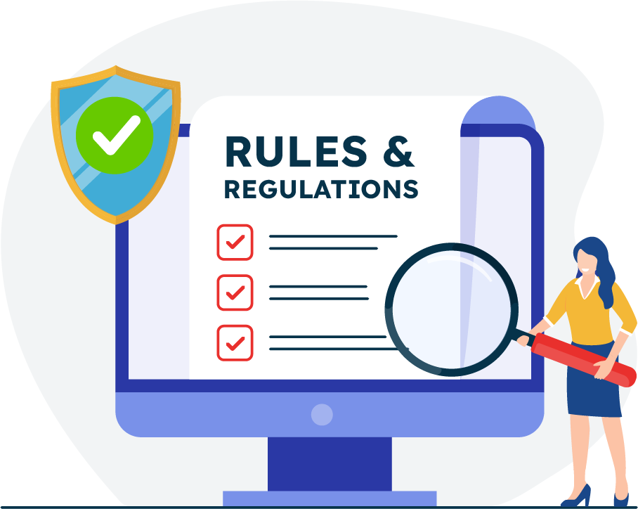 illustration of a computer showing rules and regulations