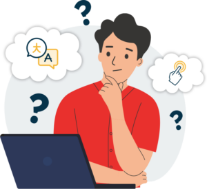 illustration of person sat at a laptop thinking about accessibility