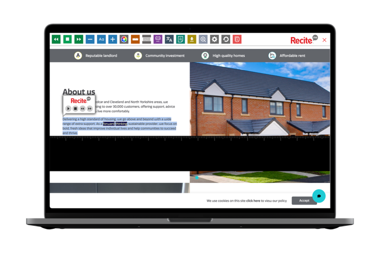 Beyond Housing website with the Recite Me toolbar being used on screen