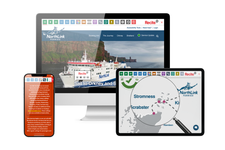 Recite Me toolbar being used on the NorthLink Ferries website