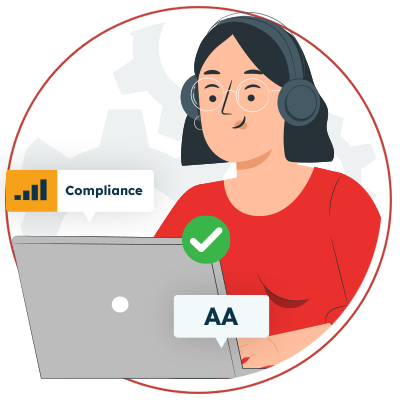 Illustration of woman on laptop surrounded by compliance terms