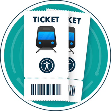 Illustration of train ticket with accessibility icon on