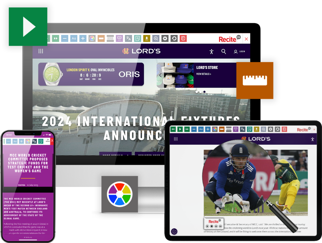 Lord's cricket website open on different devices with
