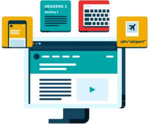 computer illustration highlighting different website features