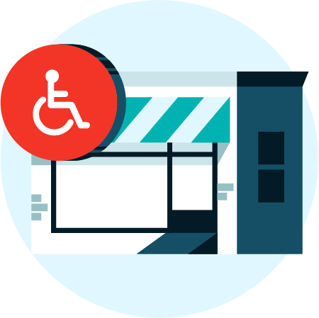 Icon illustrating a shop and a disabled badge