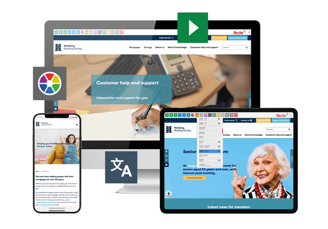 Mock-up of the Recite Me toolbar being used on the Newbury Building Society website