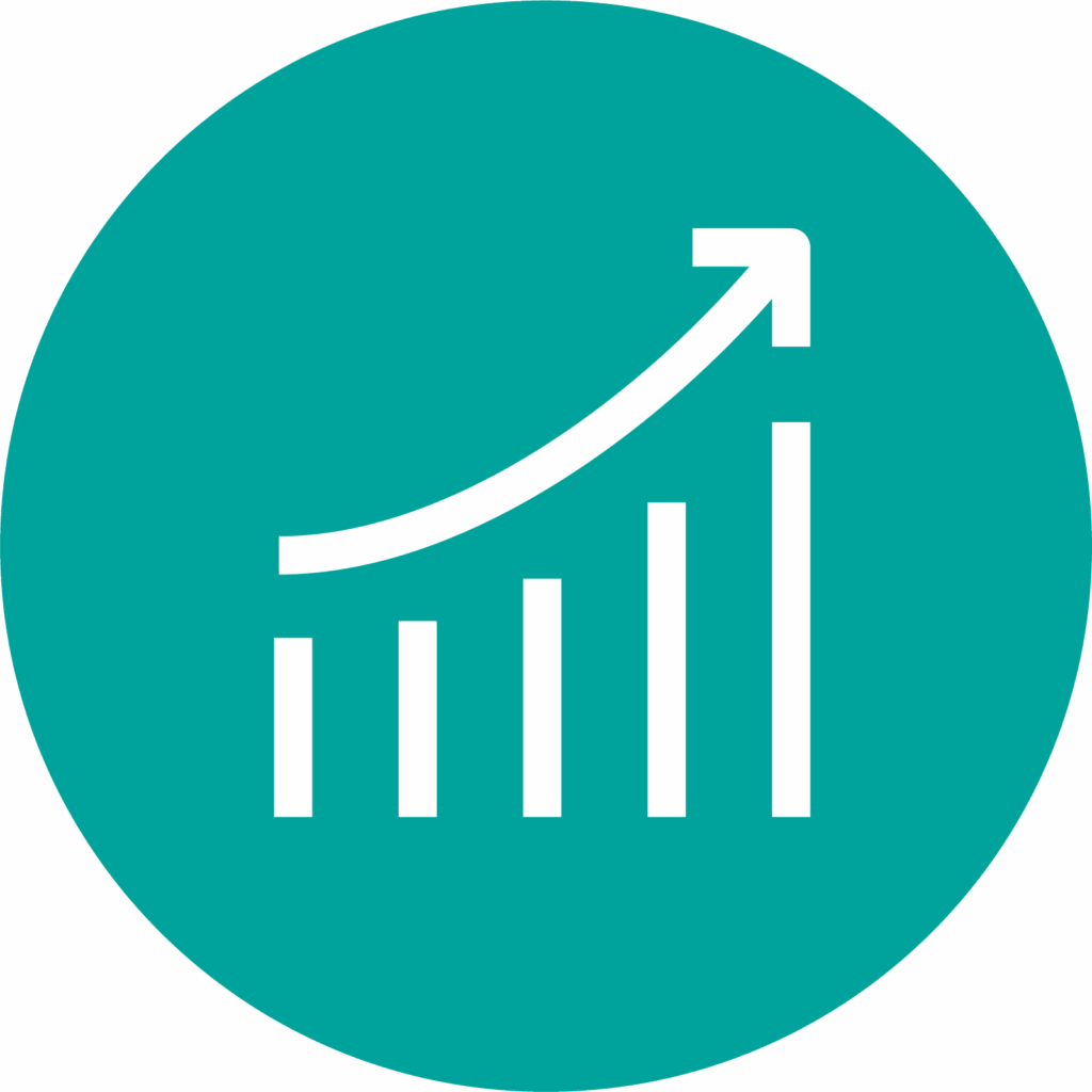 Bar graph tracking up icon