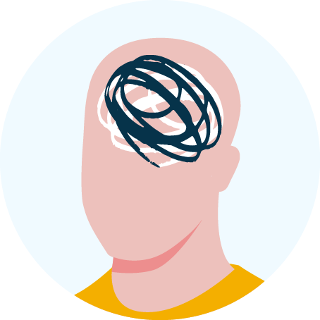 A picture of a head with squiggly lines in it to represent someone struggling to think.
