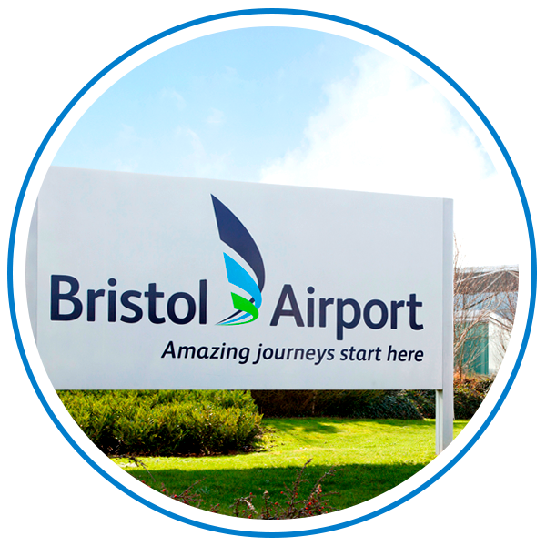 Bristol Airport sign outside the airport