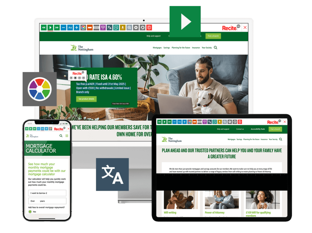 Mock-up of the Recite Me website being used on the Nottingham Building Society website