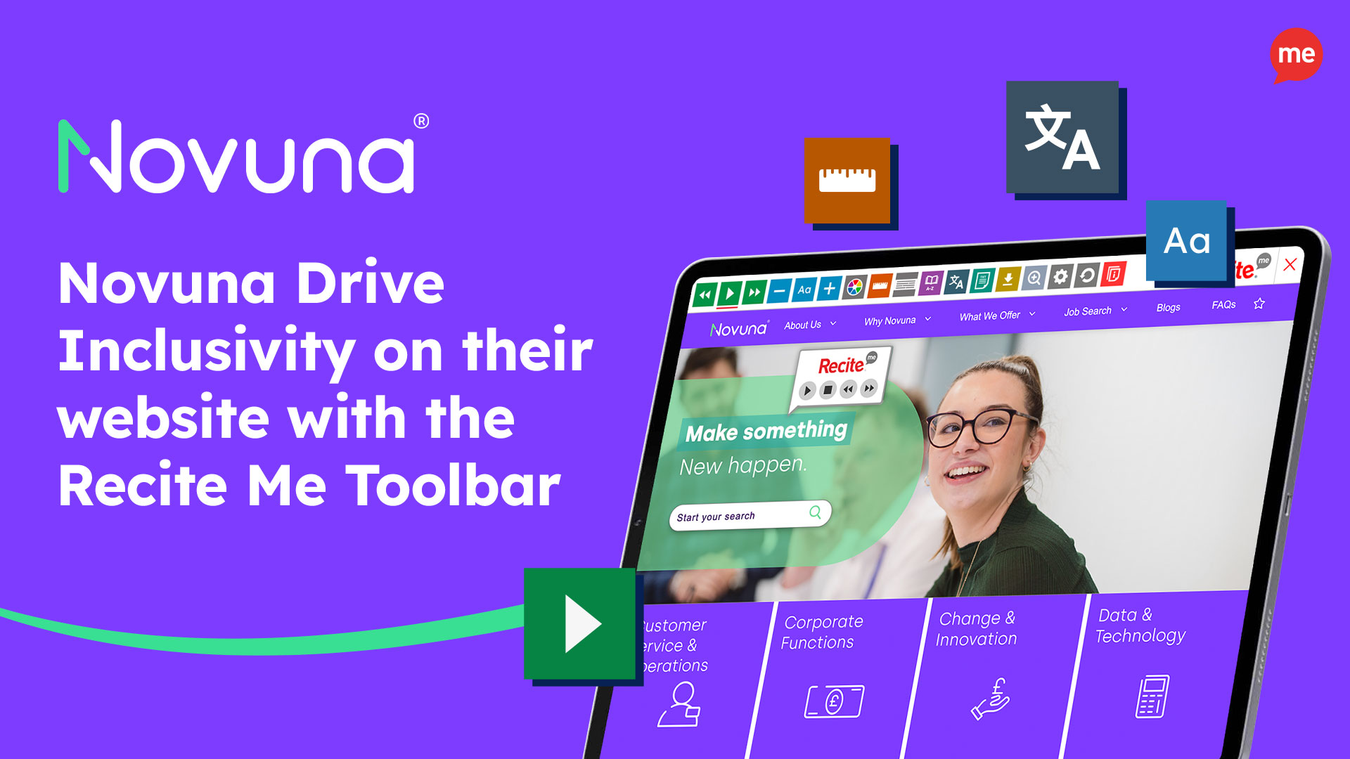 Novuna Drive Inclusivity on their website with the Recite Me Toolbar