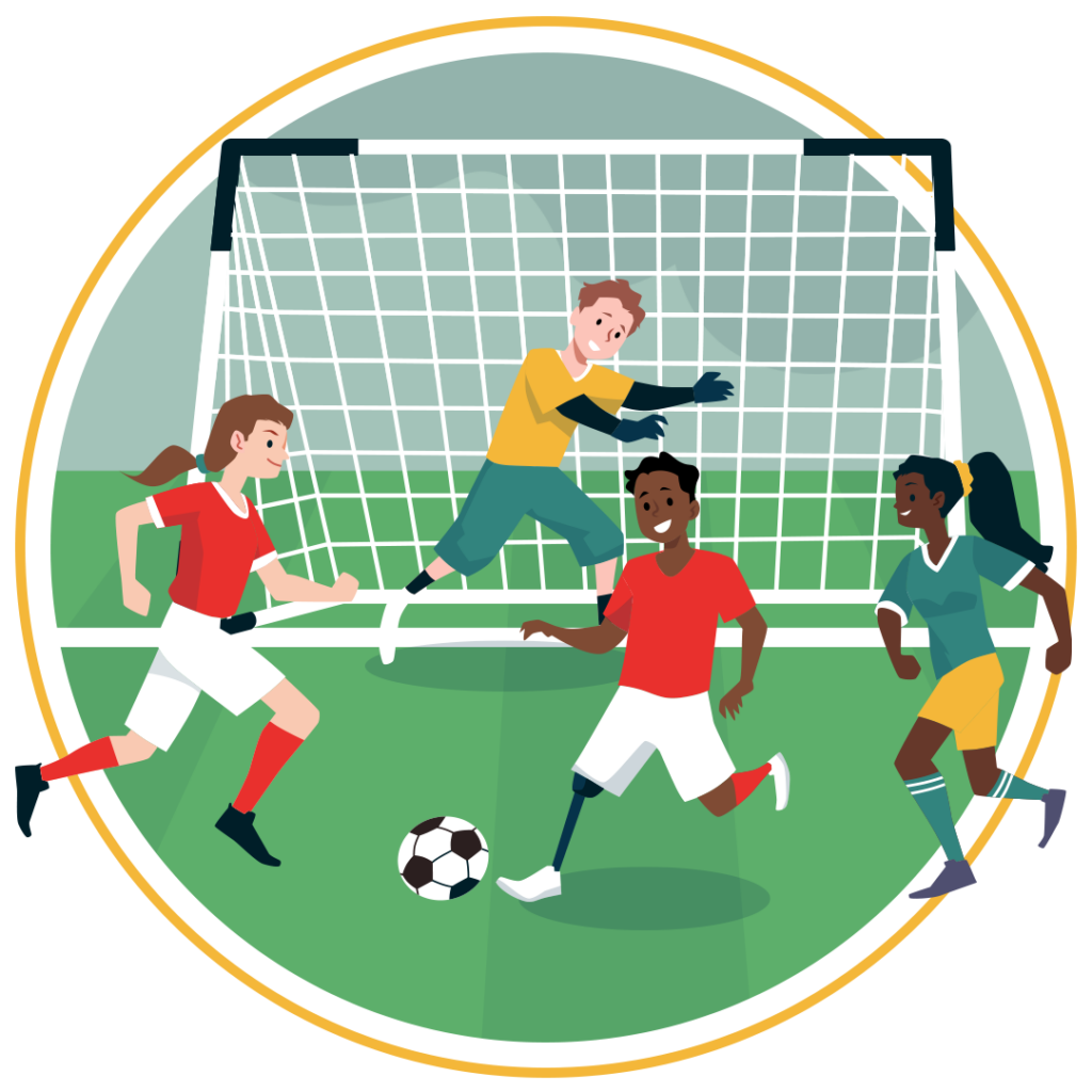 illustration of a team playing football infront of a net