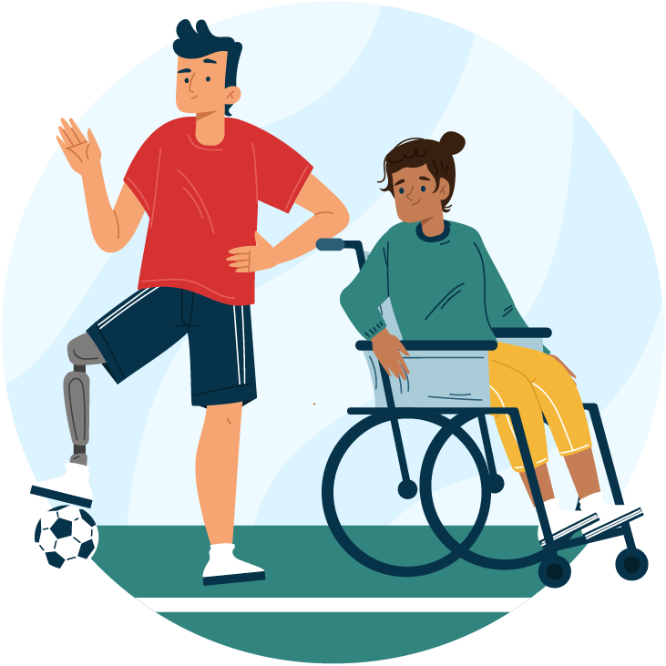 Diverse male and female with disabilities on a football pitch