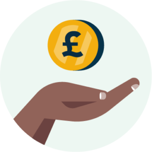 Revenue icon of a Hand holding a coin