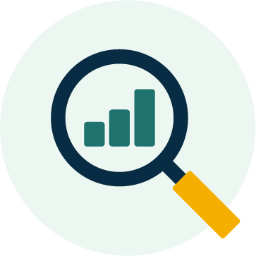 SEO icon of a magnifying glass inspecting a bar graph