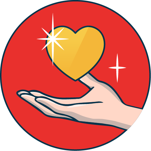 Icon shows hand holding a heart