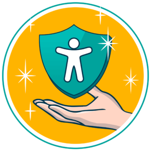 Accessibility icon being held up by a hand
