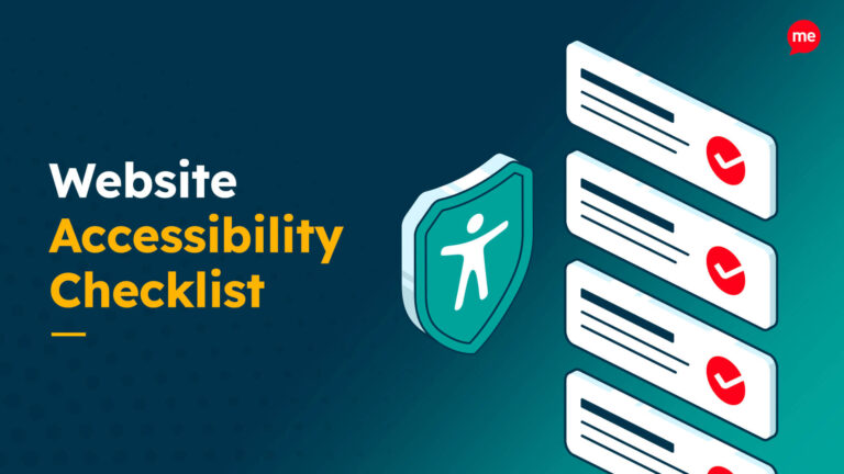 Graphic with the text 'Website Accessibility Checklist' in bold white and yellow letters. To the right, an icon of a shield with an accessibility symbol and a checklist with red checkmarks.