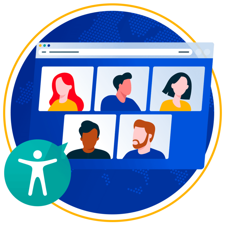 illustration of a webinar showing 5 tiles of panellists