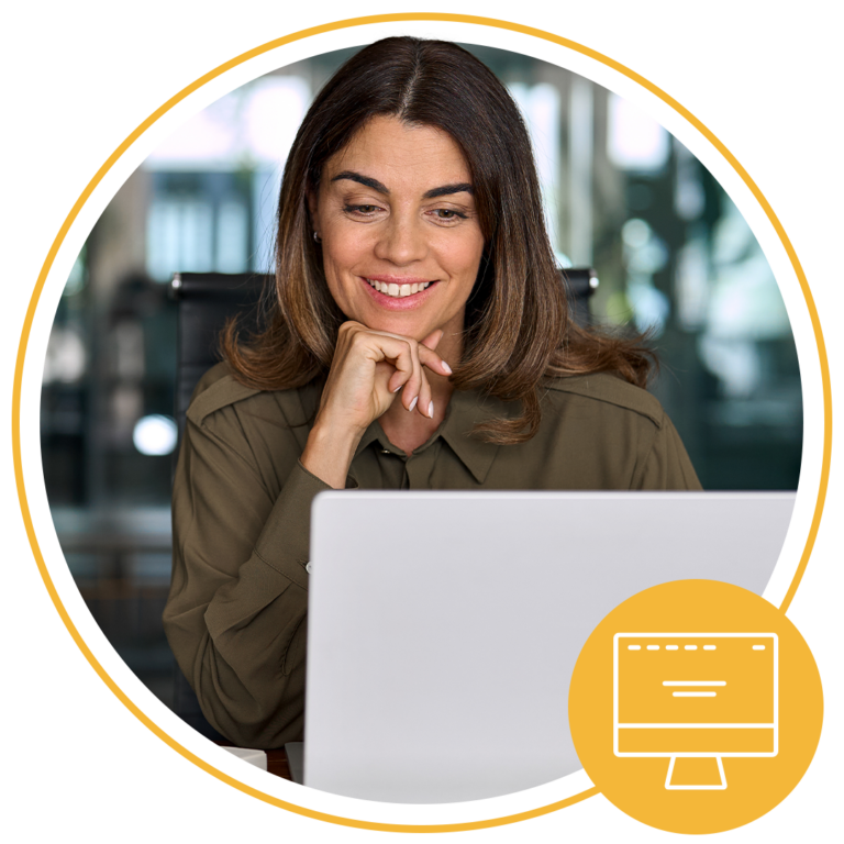 woman using laptop smiling